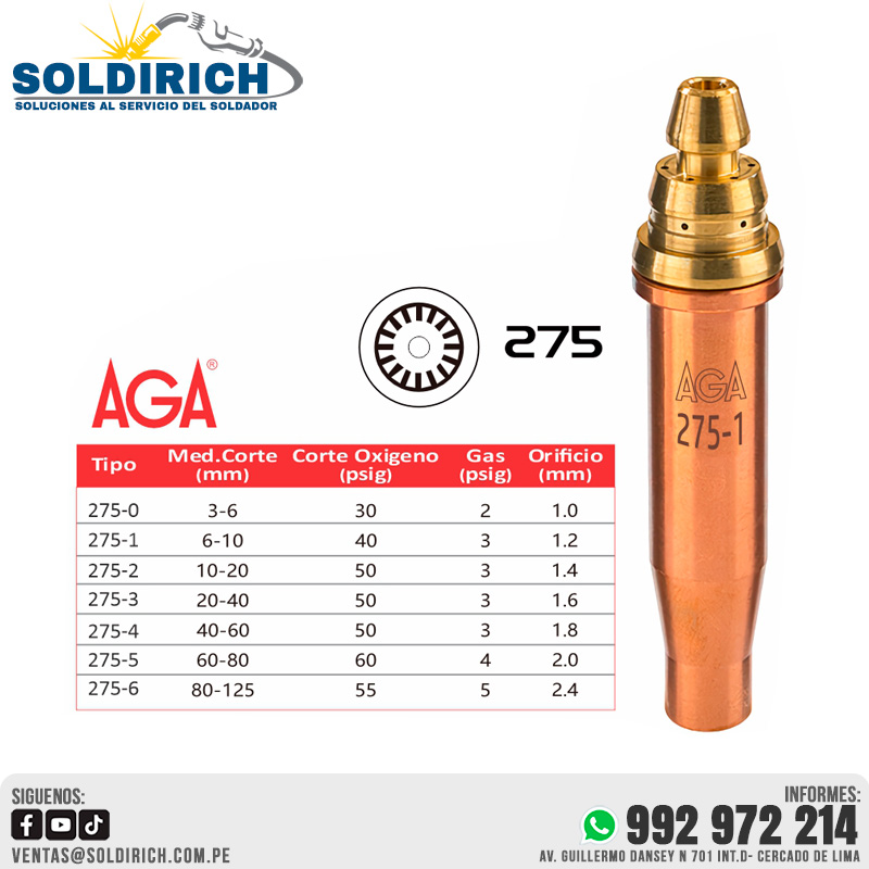 BOQUILLA DE CORTE 275 – AGA